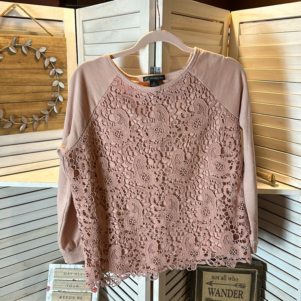 Adrianna Papell Dusty Pink Sweatshirt With Lace Front